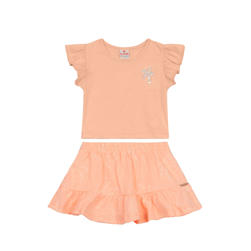 Conjunto Infantil Brandili Blusa E Short Saia Meia Malha Conjunto Infantil Brandili Blusa E Short Saia Meia Malha