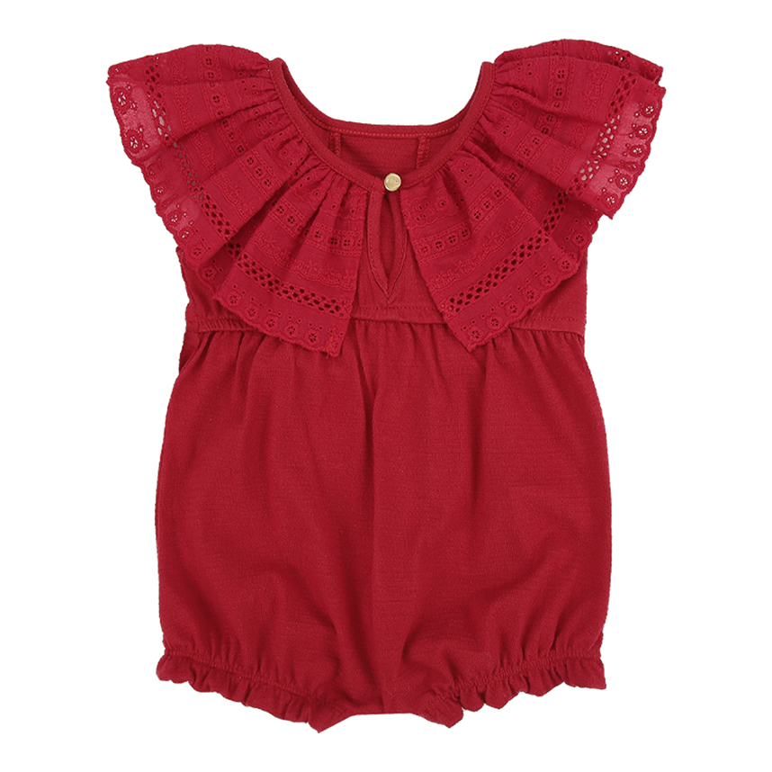 Macacão Curto Bebê Paraíso Rendado E Bordado Flor