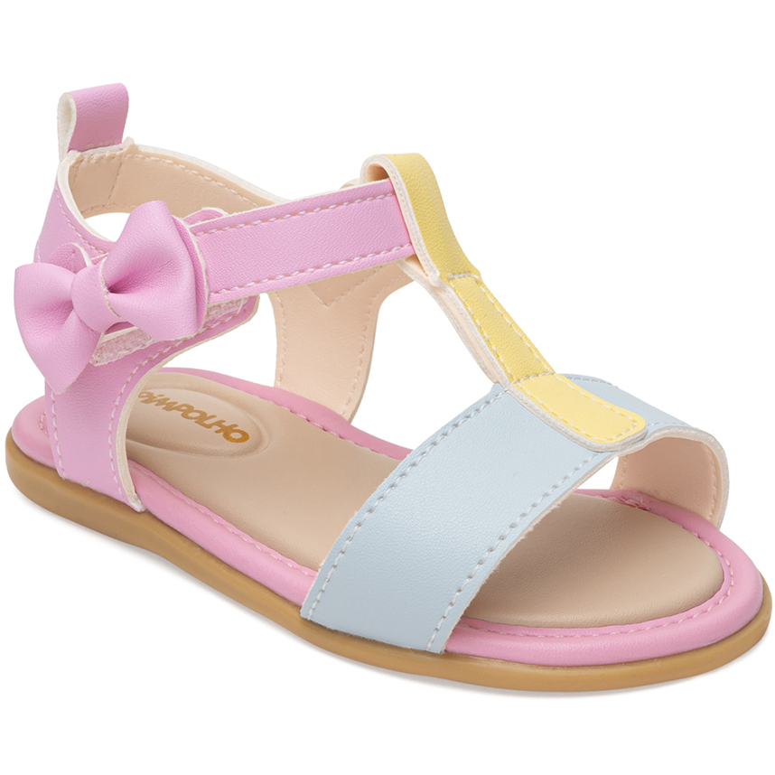 Sandália Infantil Pimpolho Velcro Com Laço Tricolor
