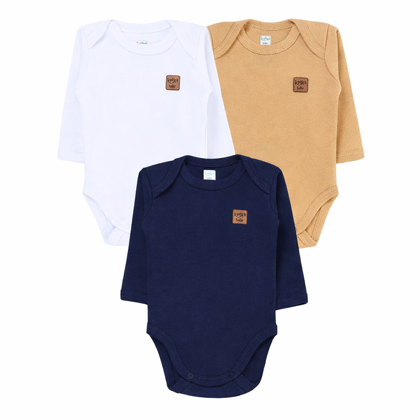 Kit Body Bebê Kookabu Menino Manga Longa 3 Peças