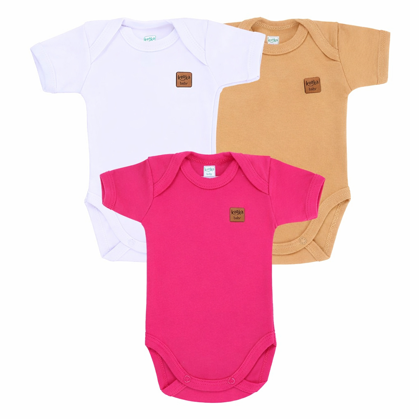 Kit Body Bebê Kookabu Menina Manga Curta 3 Peças