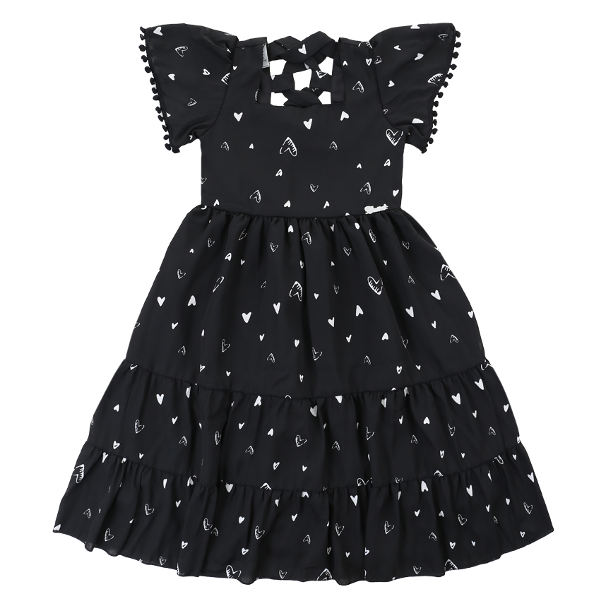 Vestido Infantil Cattai Com Estampa Corações E Babados Vestido Infantil Cattai Com Estampa Corações E Babados