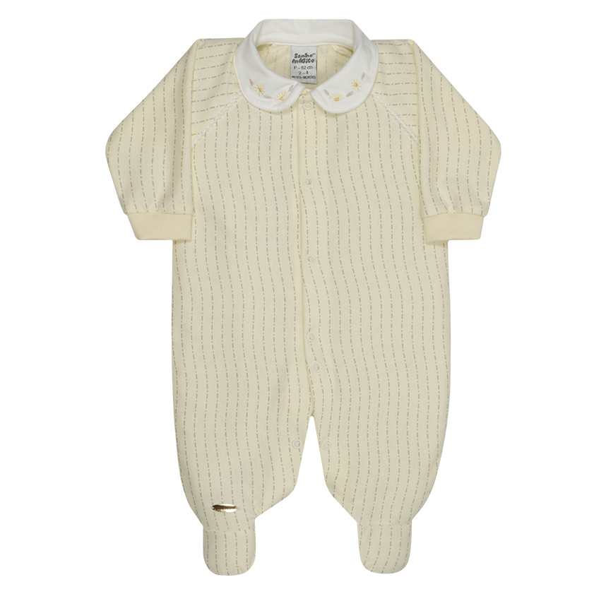 Macacão Longo Sonho Mágico Menina Gola Bordado Flor