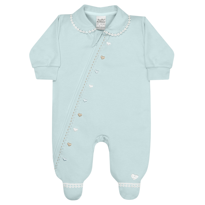 Macacão Longo Sonho Mágico Listrado Bordado Coração