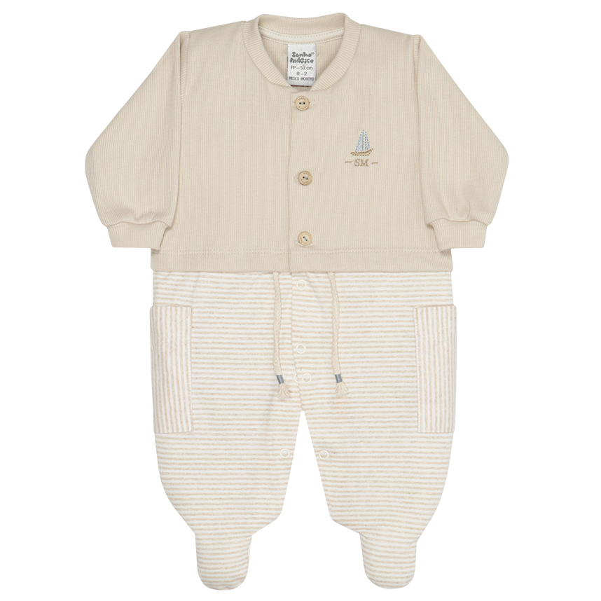 Macacão Longo Sonho Mágico Listrado Bordado Barco