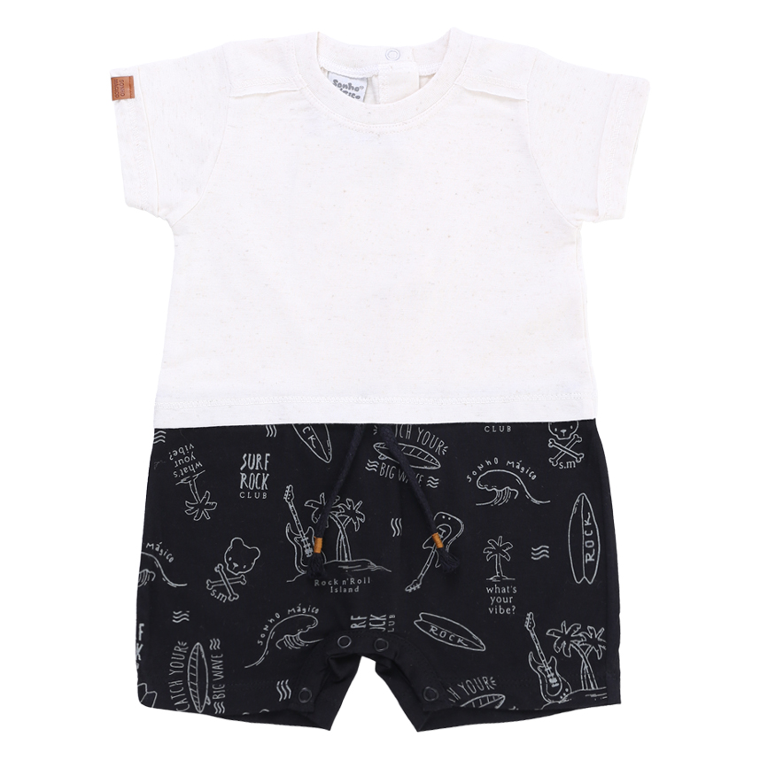Macacão Curto Bebê Sonho Mágico Estampa Surf Rock