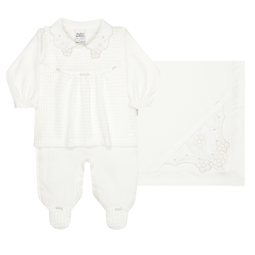 Saída Maternidade Sonho Mágico Detalhe Gola Pérola 2 Peças