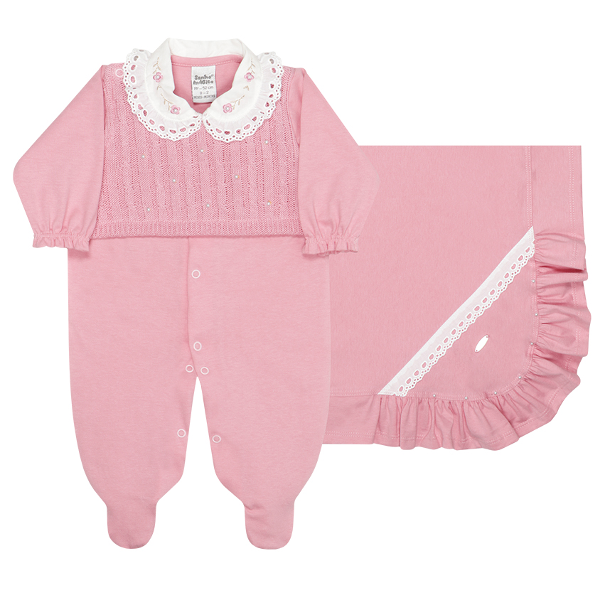 Saída Maternidade Sonho Mágico Pala Tricô Com Pérolas