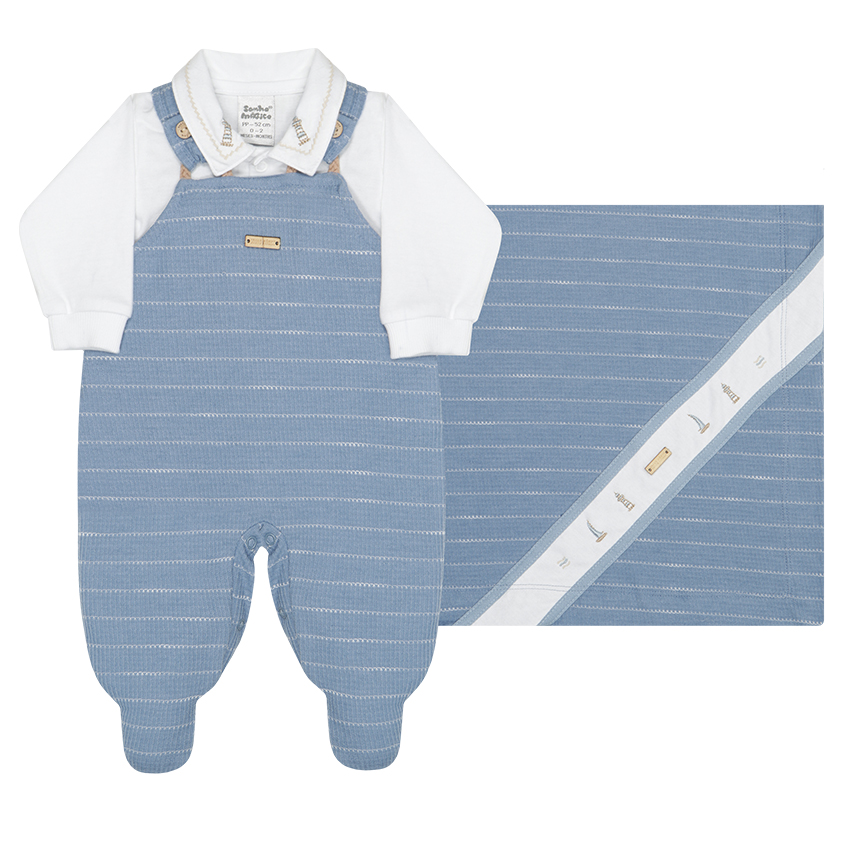 Saída Maternidade Sonho Mágico Listrado E Bordado Barco