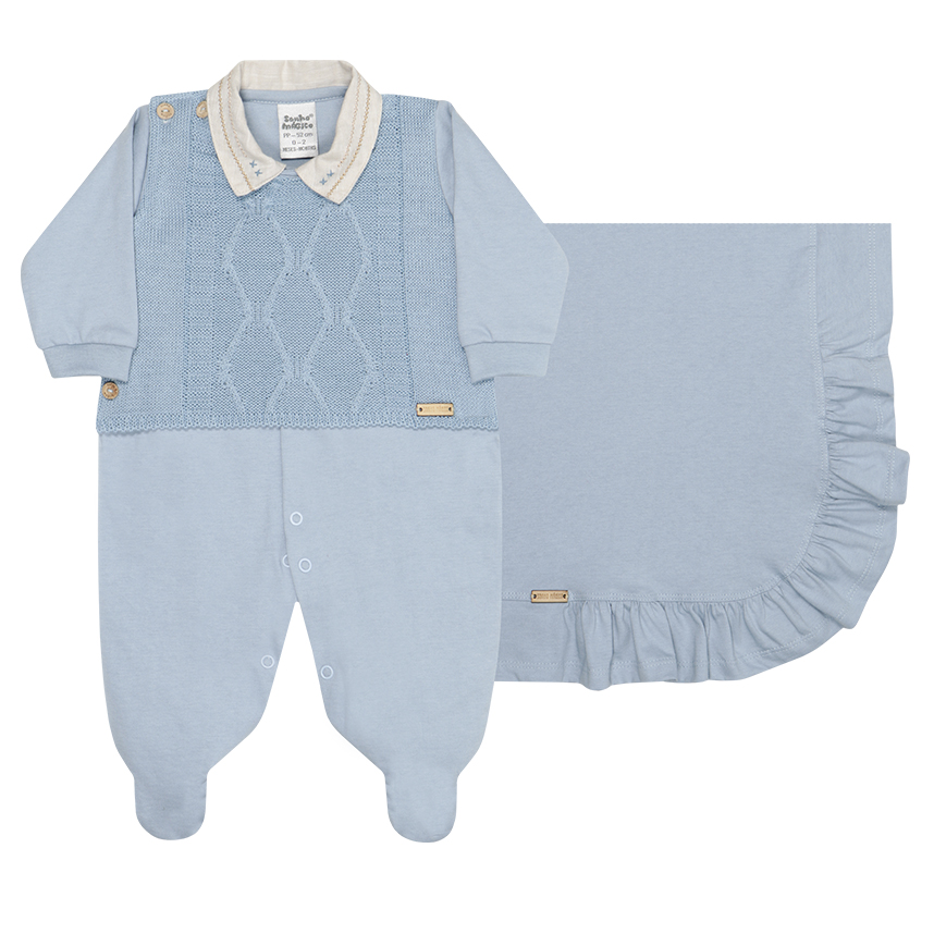 Saída de Maternidade Sonho Mágico Pala Tricô Bordado 2 Peças