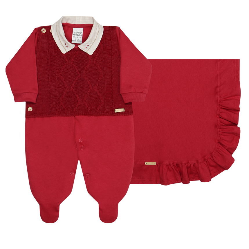 Saída de Maternidade Sonho Mágico Pala Tricô Bordado 2 Peças