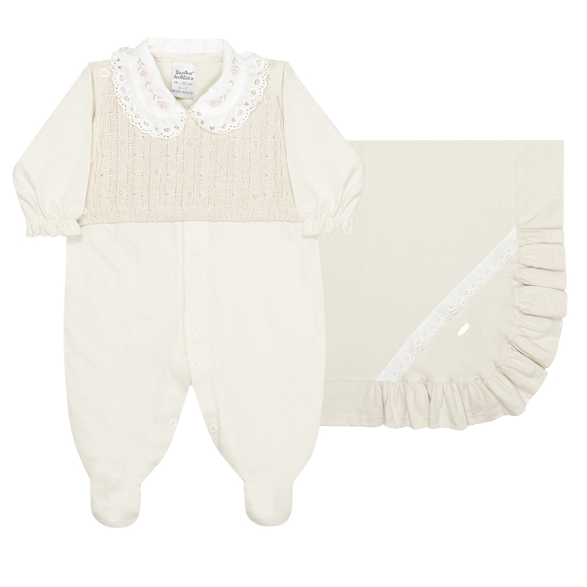 Saída Maternidade Sonho Mágico Pala Tricô Com Pérolas