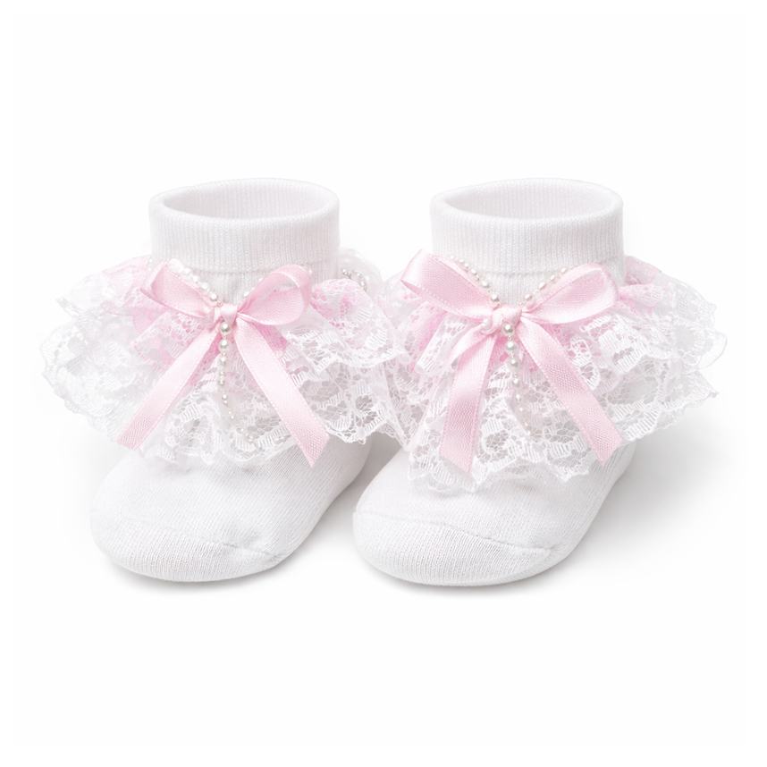 Meia Bebê Everly Poliamida Bordada Com Laço