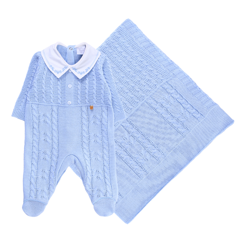 Saída Maternidade Beth Bebê Menino Tricô com 2 Peças