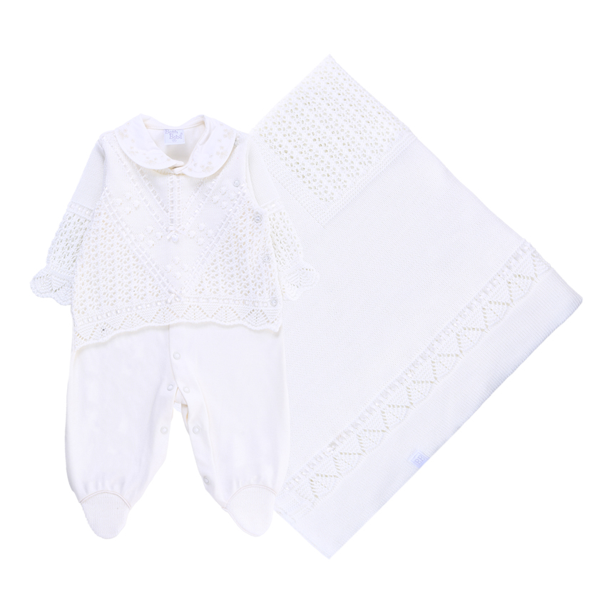 Saída Maternidade Beth Bebê Menina Tricô Com 2 Peças