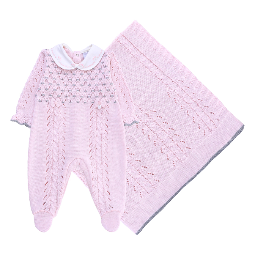 Saída Maternidade Beth Bebê Menina Tricô com 2 Peças