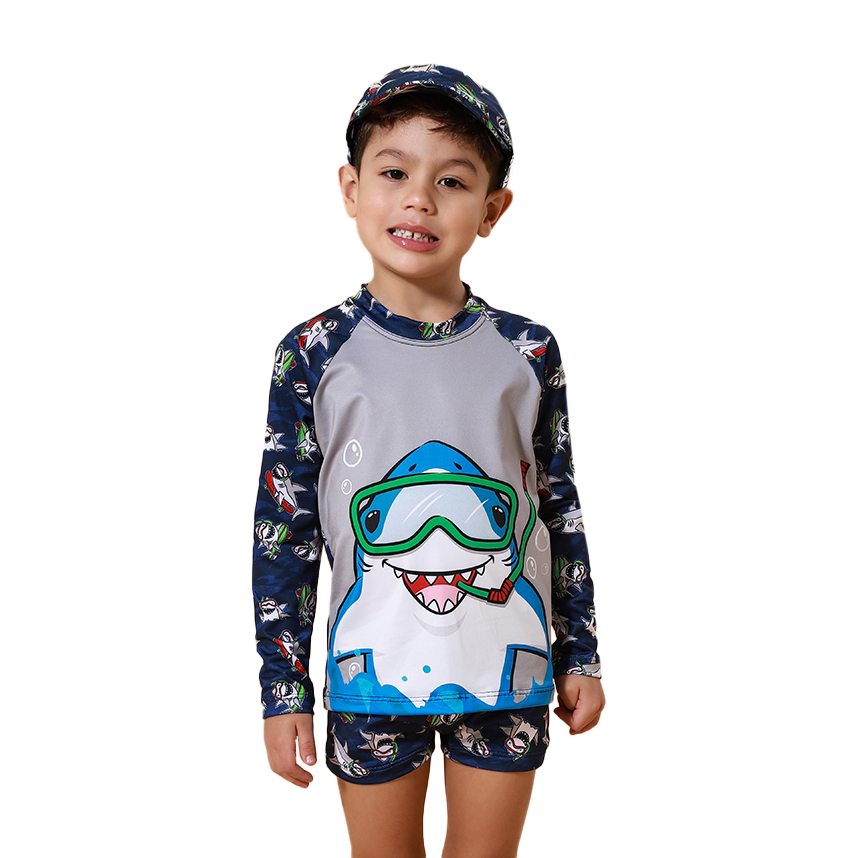 Conjunto Bebê Everly Camiseta Longa E Boxer Tubarão