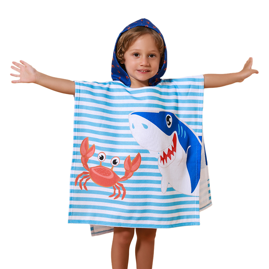 Toalha Infantil Everly Menino Poncho Siri Tubarão Toalha Infantil Everly Menino Poncho Siri Tubarão