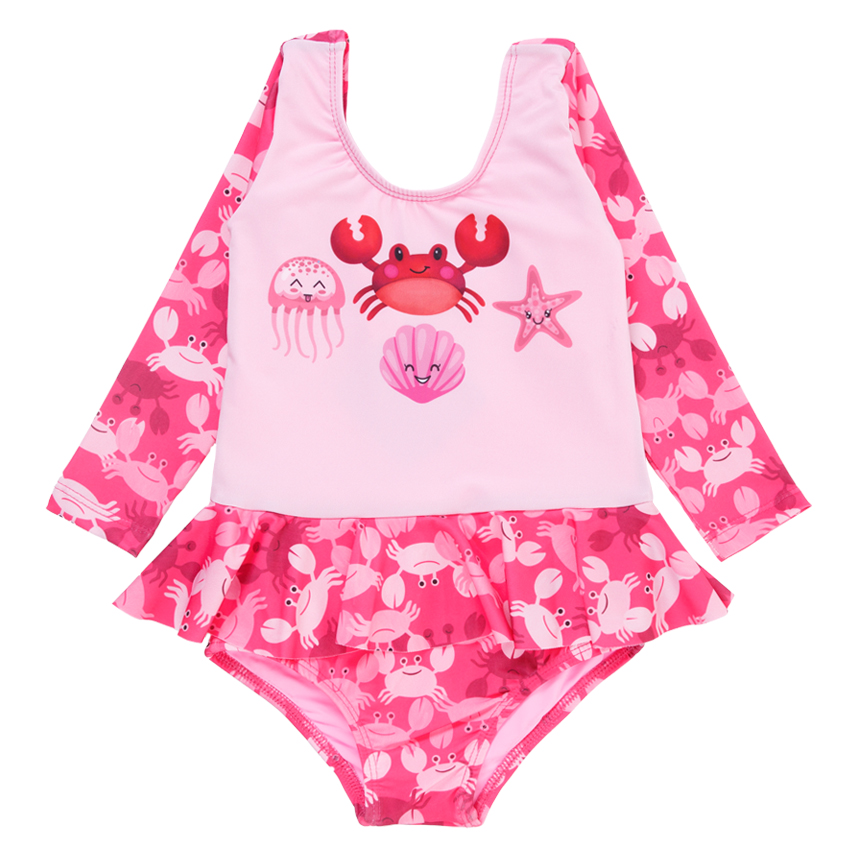 Maiô Bebê Everly Manga Longa Com Babados Estampa Siri