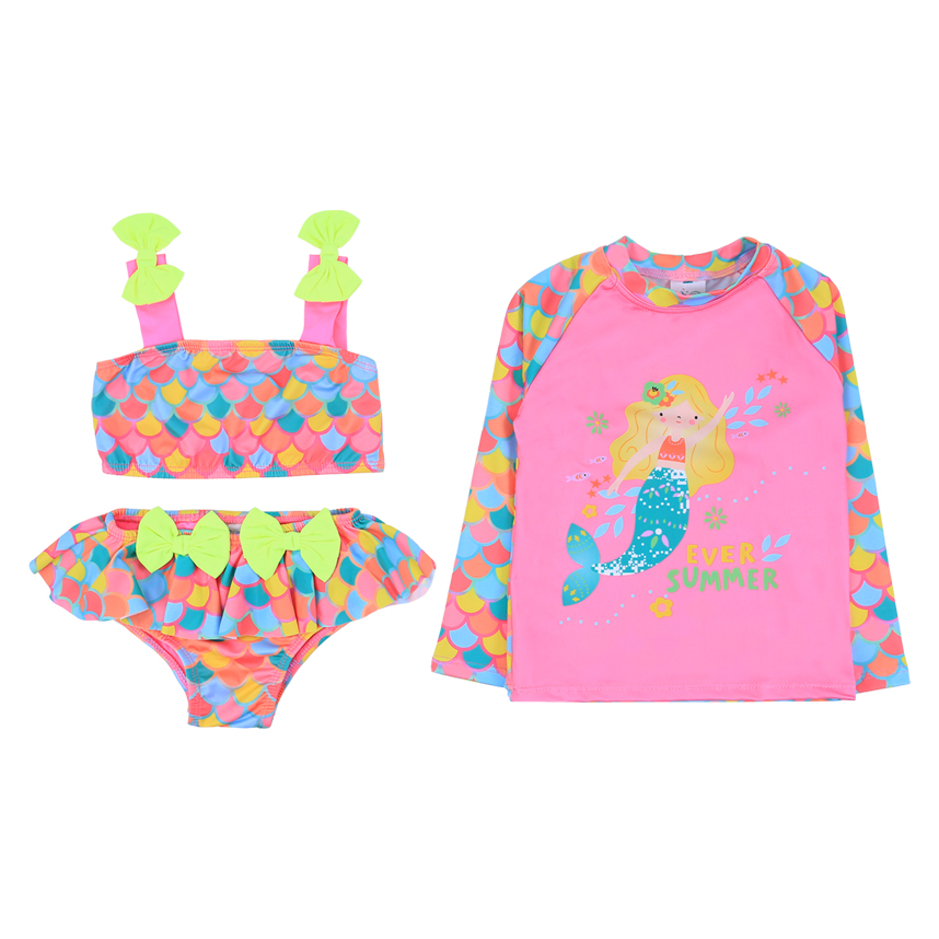 Conjunto Bebê Everly Blusa longa E Biquini Escamas 3 Peças