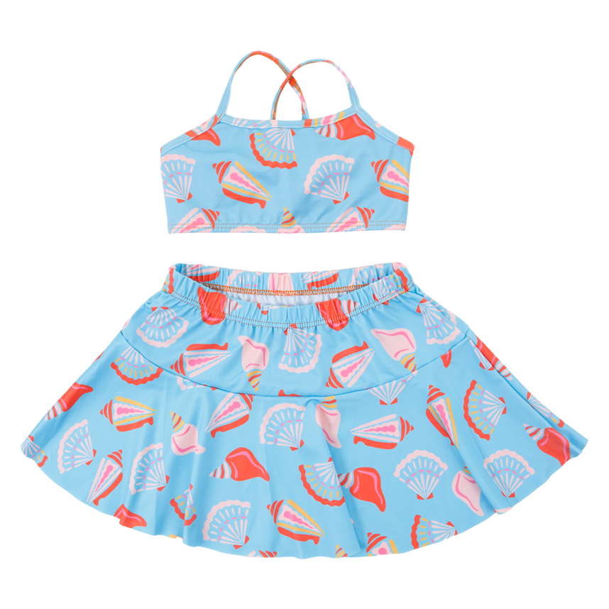 Conjunto Infantil Everly Biquini E Saia Conchas 3 Peças