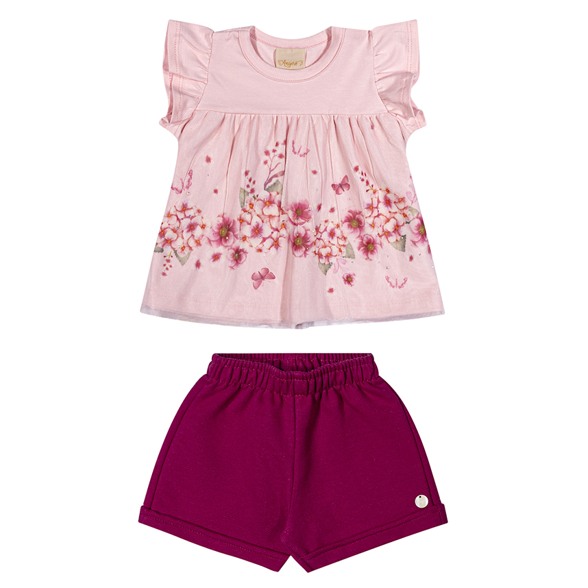 Conjunto Infantil Angerô Blusa E Short Estampa Floral Conjunto Infantil Angerô Blusa E Short Estampa Floral