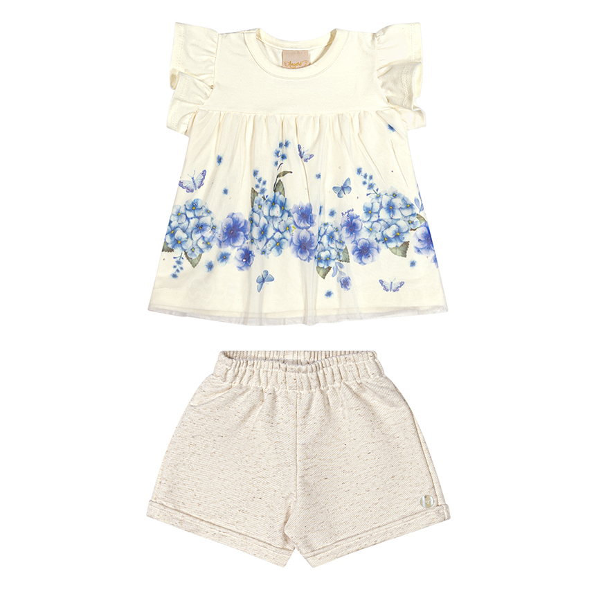 Conjunto Infantil Angerô Blusa E Short Estampa Floral Conjunto Infantil Angerô Blusa E Short Estampa Floral