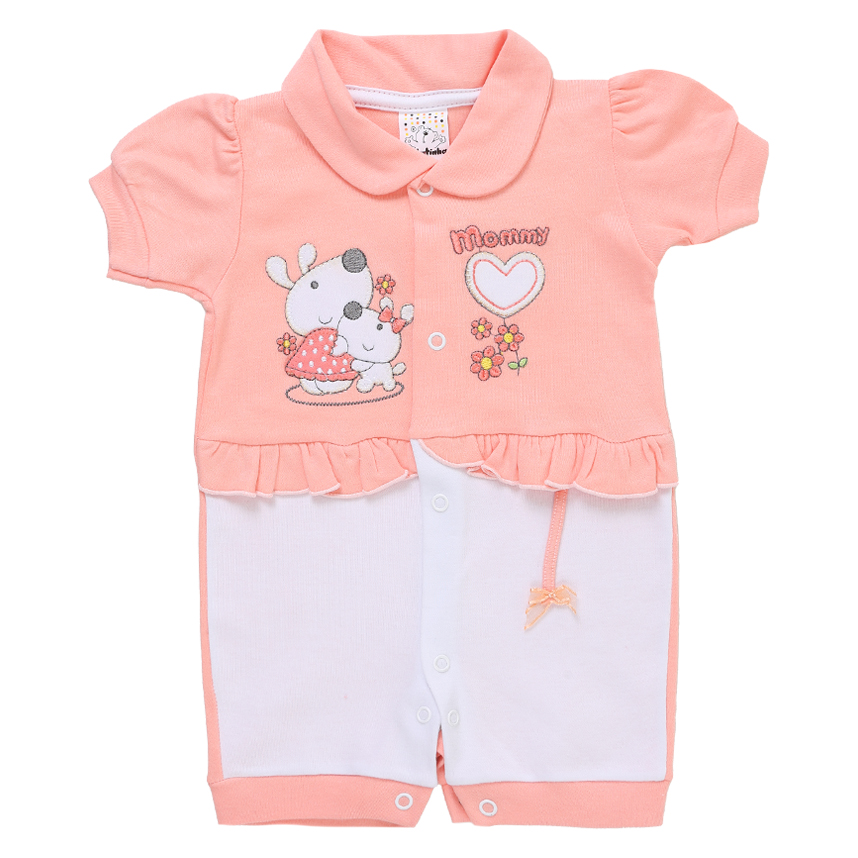 Macacão Curto Bebê Petutinha Em Suedine Estampa Cachorrinho