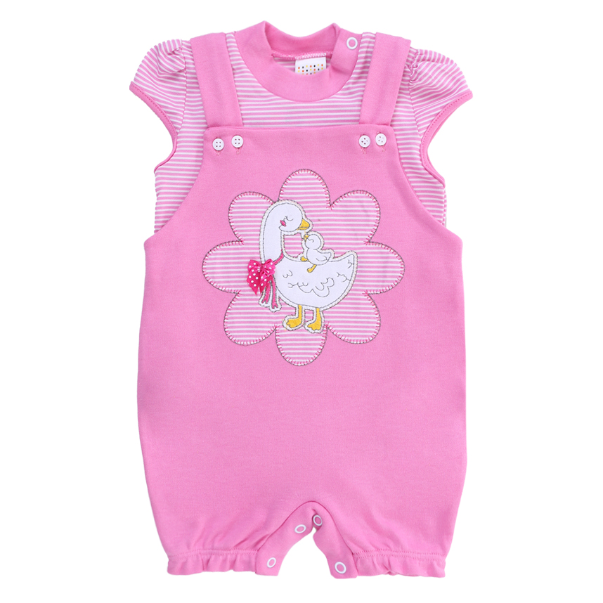 Macacão Curto Bebê Petutinha Suedine Estampa Cisne 2 Peças