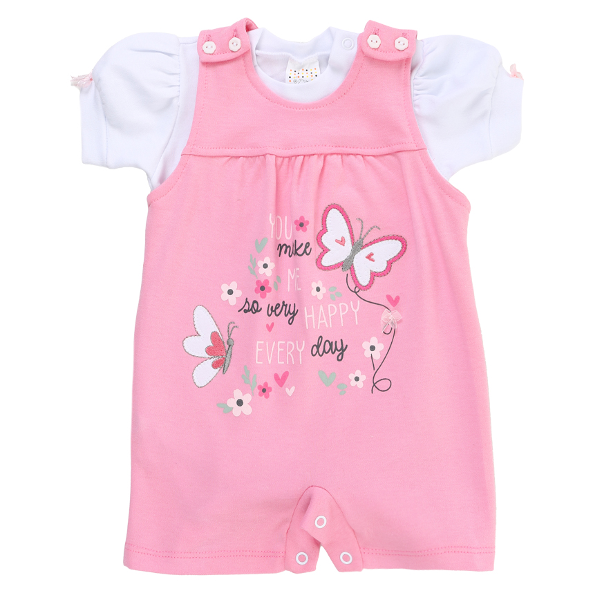 Macacão Curto Bebê Petutinha Estampa Borboleta 2 Peças