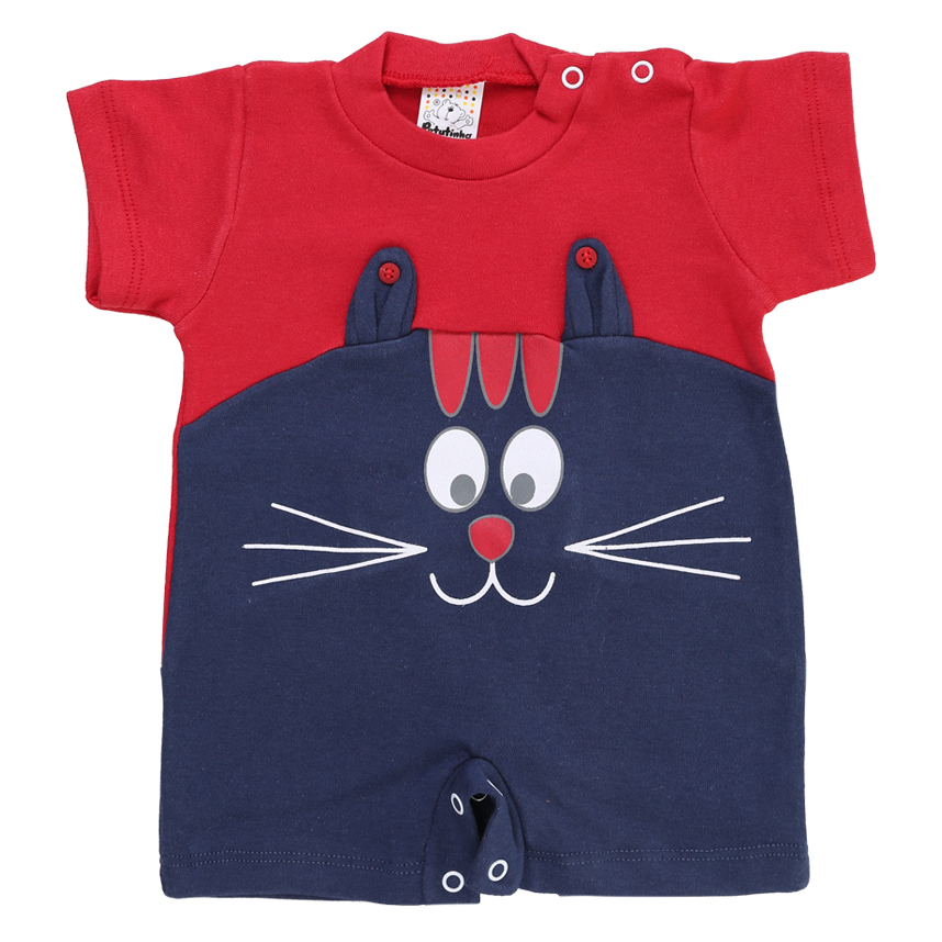 Macacão Curto Bebê Petutinha Estampa Gatinho