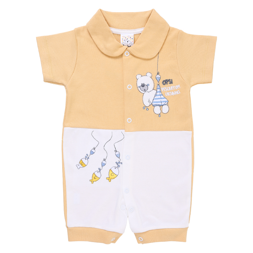 Macacão Bebê Petutinha em Suedine Estampa Urso E Peixes