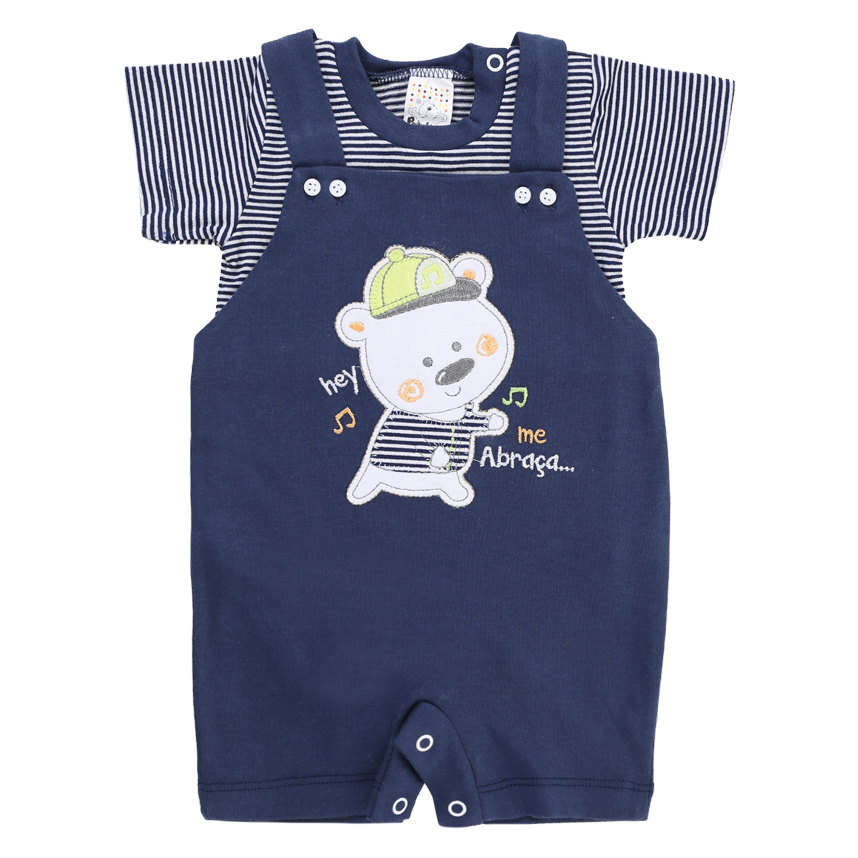 Macacão Curto Bebê Petutinha Suedine Estampa Ursinho 2 Peças