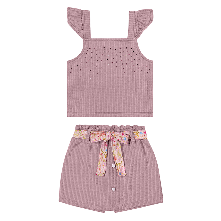 Conjunto Infantil Angerô Blusa Malha Grécia E Short Saia Conjunto Infantil Angerô Blusa Malha Grécia E Short Saia