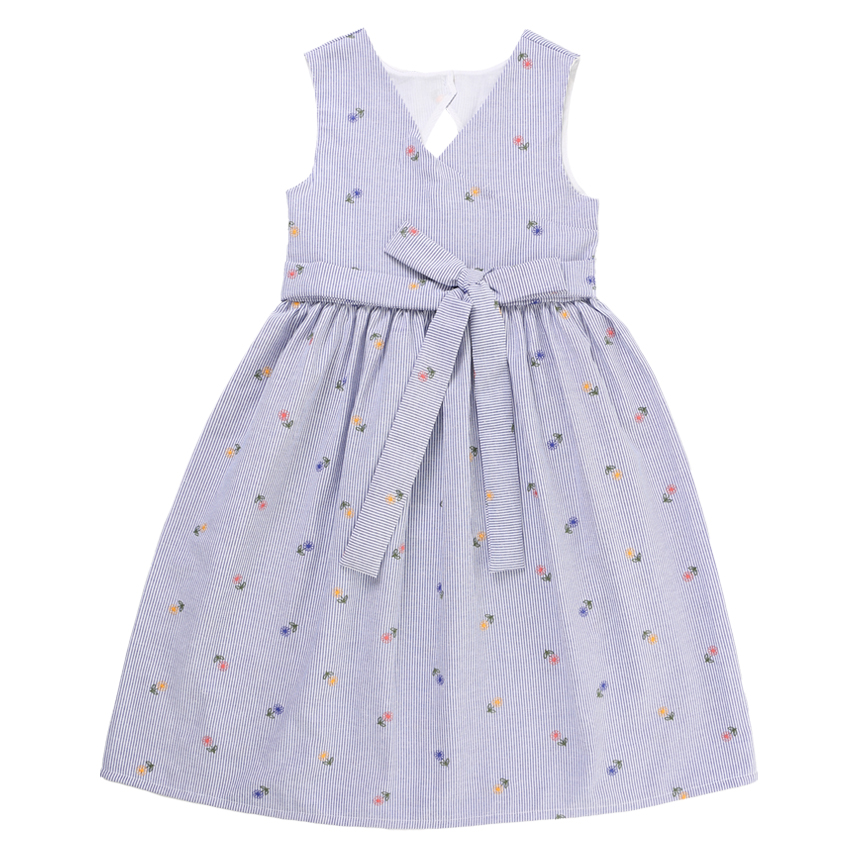 Vestido Infantil Kookabu   Listrado Bordado Flores Vestido Infantil Kookabu   Listrado Bordado Flores