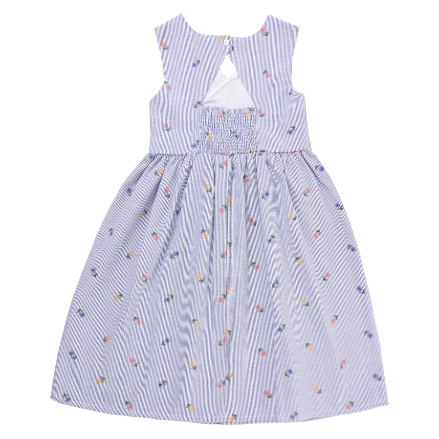 Vestido Infantil Kookabu   Listrado Bordado Flores Vestido Infantil Kookabu   Listrado Bordado Flores