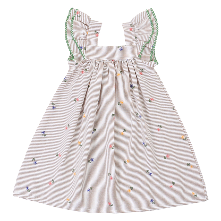 Vestido Infantil Kookabu Listrado Com Bordado Flores Vestido Infantil Kookabu Listrado Com Bordado Flores