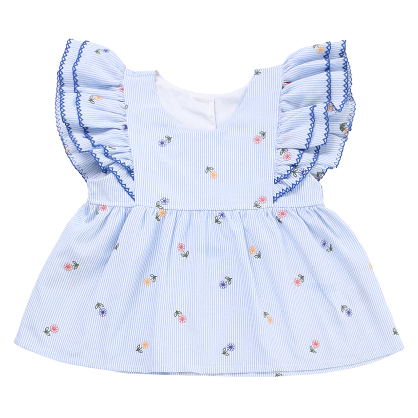 Conjunto Infantil Kookabu Bata Listrada Bordado Flores Short Conjunto Infantil Kookabu Bata Listrada Bordado Flores Short