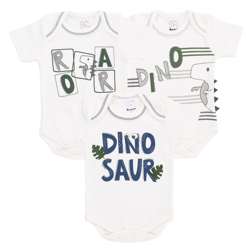 Kit Body Bebê Petutinha Estampa Dinossauro 3 Peças Kit Body Bebê Petutinha Estampa Dinossauro 3 Peças