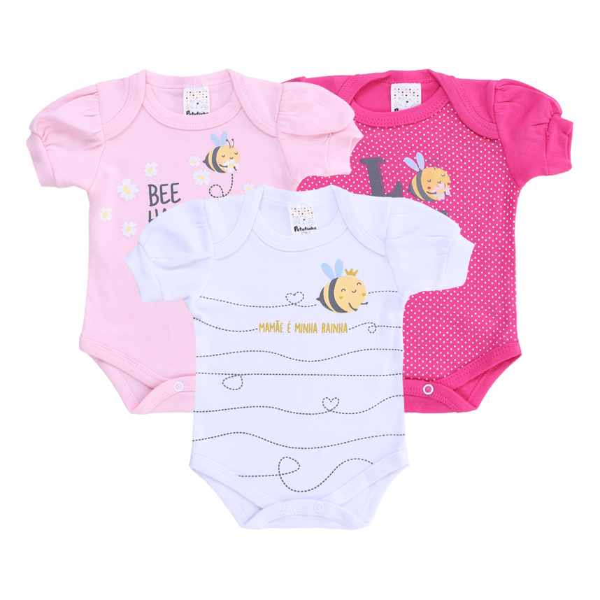 Body Bebê Petutinha Manga Curta Estampa Abelha 3 Peças Body Bebê Petutinha Manga Curta Estampa Abelha 3 Peças