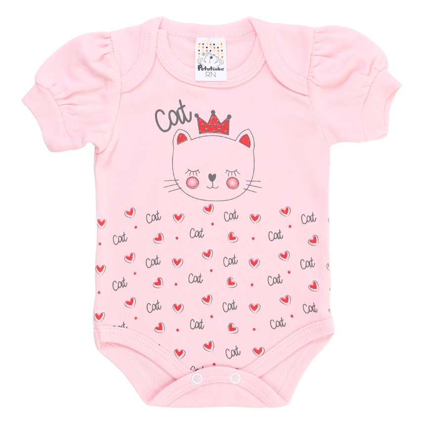 Kit Body Bebê Petutinha Estampa Gatinha 3 Peças Kit Body Bebê Petutinha Estampa Gatinha 3 Peças