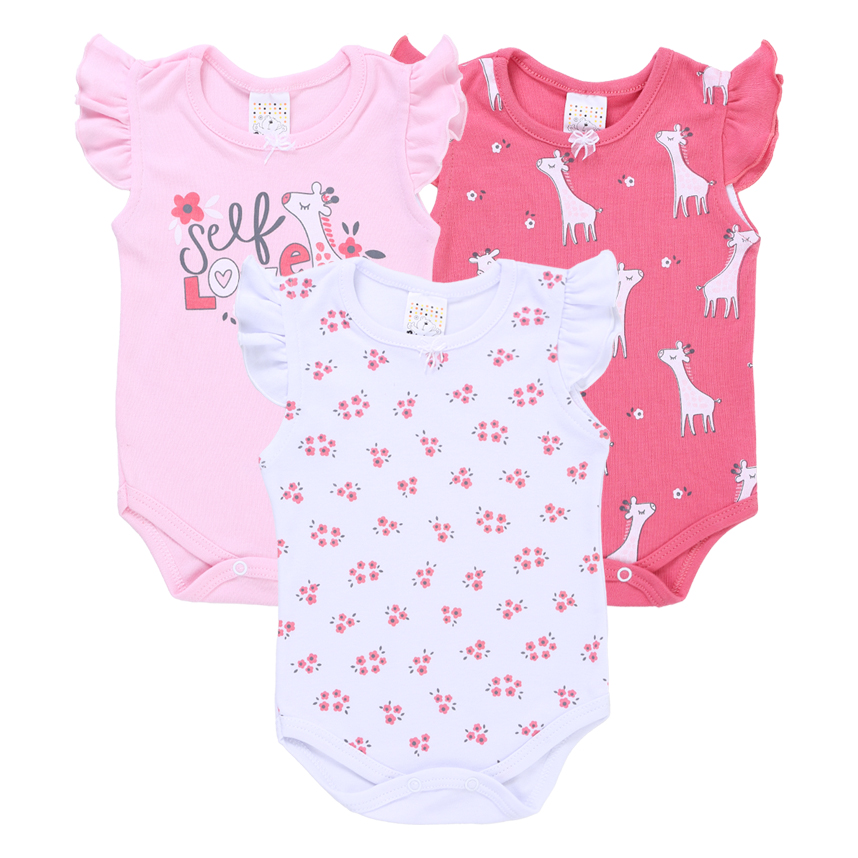 Body Bebê Petutinha Manga Curta Estampa Girafa 3 Peças