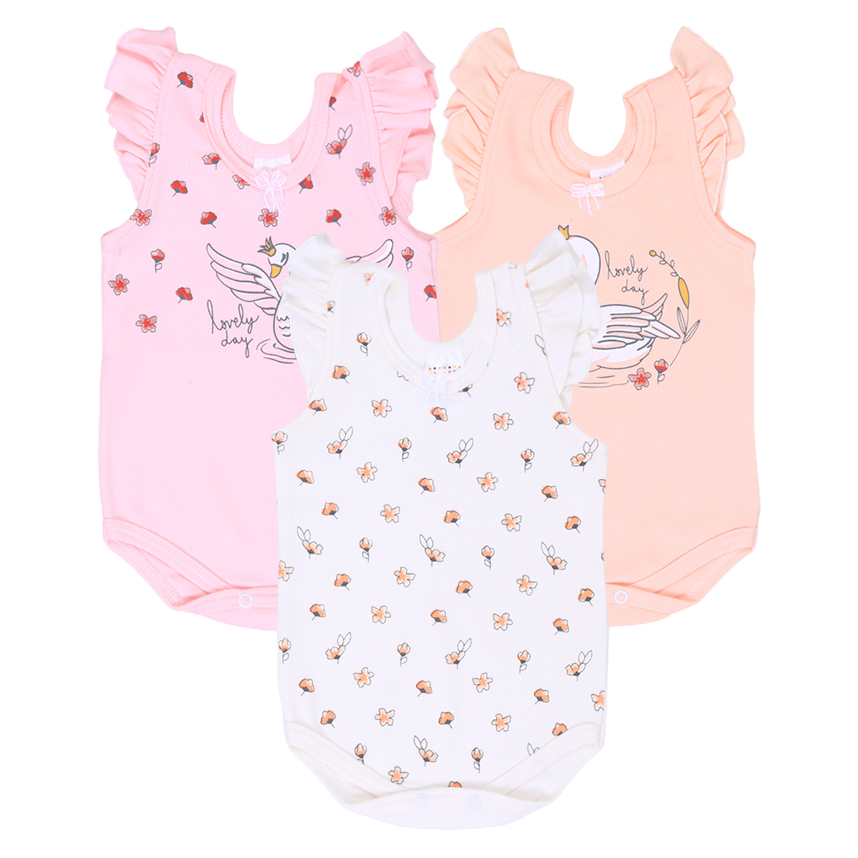 Kit Body Bebê Petutinha Estampa Cisne 3 Peças