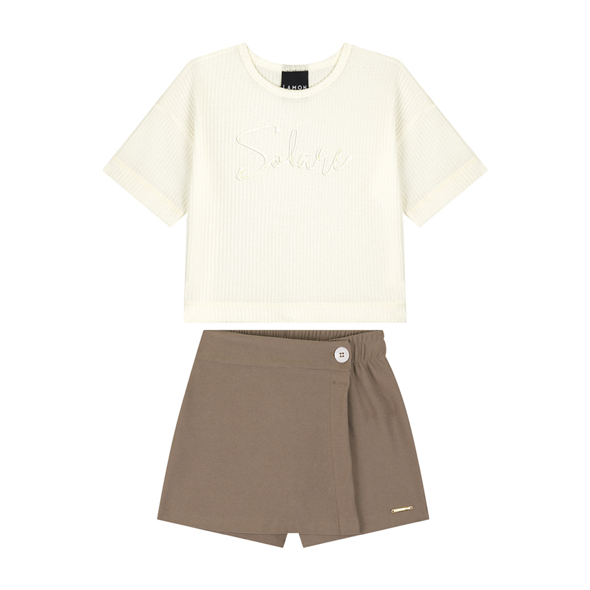 Conjunto Infantil Lamon Blusa Tricô E Short Saia Moletom Conjunto Infantil Lamon Blusa Tricô E Short Saia Moletom