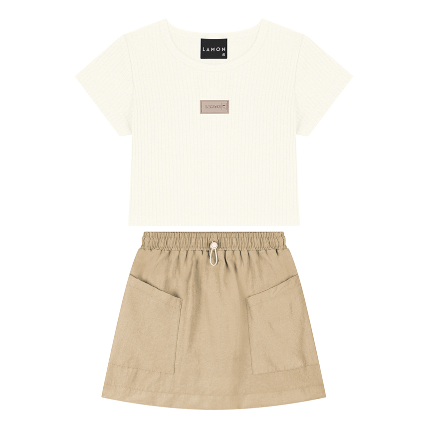 Conjunto Infantil Lamon Blusa Canelada E Short Saia Conjunto Infantil Lamon Blusa Canelada E Short Saia