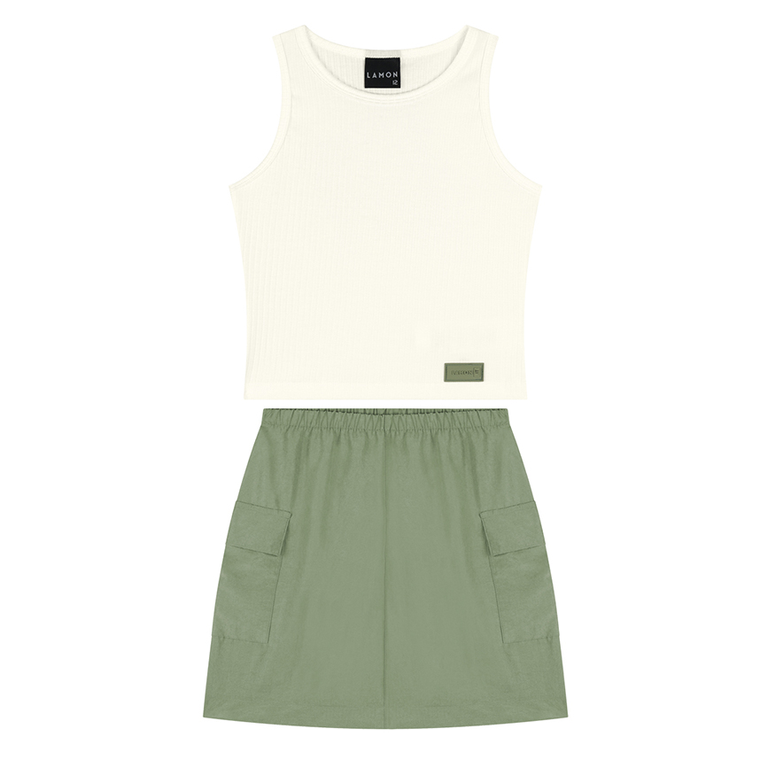 Conjunto Juvenil Lamon Blusa Regata Canelada E Saia Conjunto Juvenil Lamon Blusa Regata Canelada E Saia