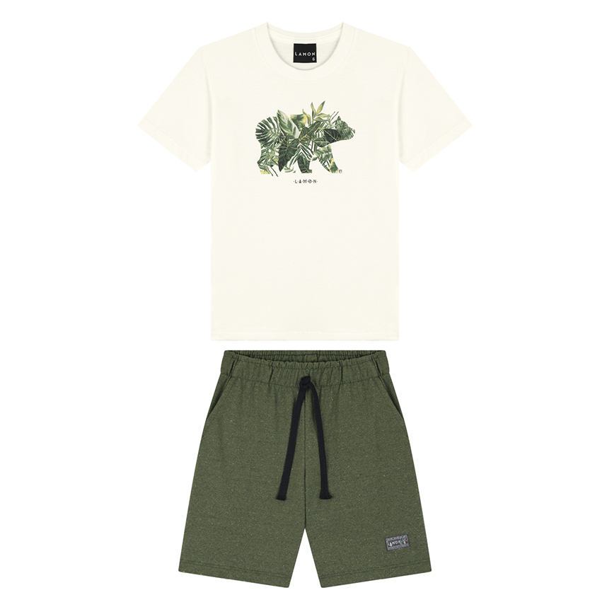 Conjunto Infantil Lamon Camiseta Meia Malha e Bermuda
