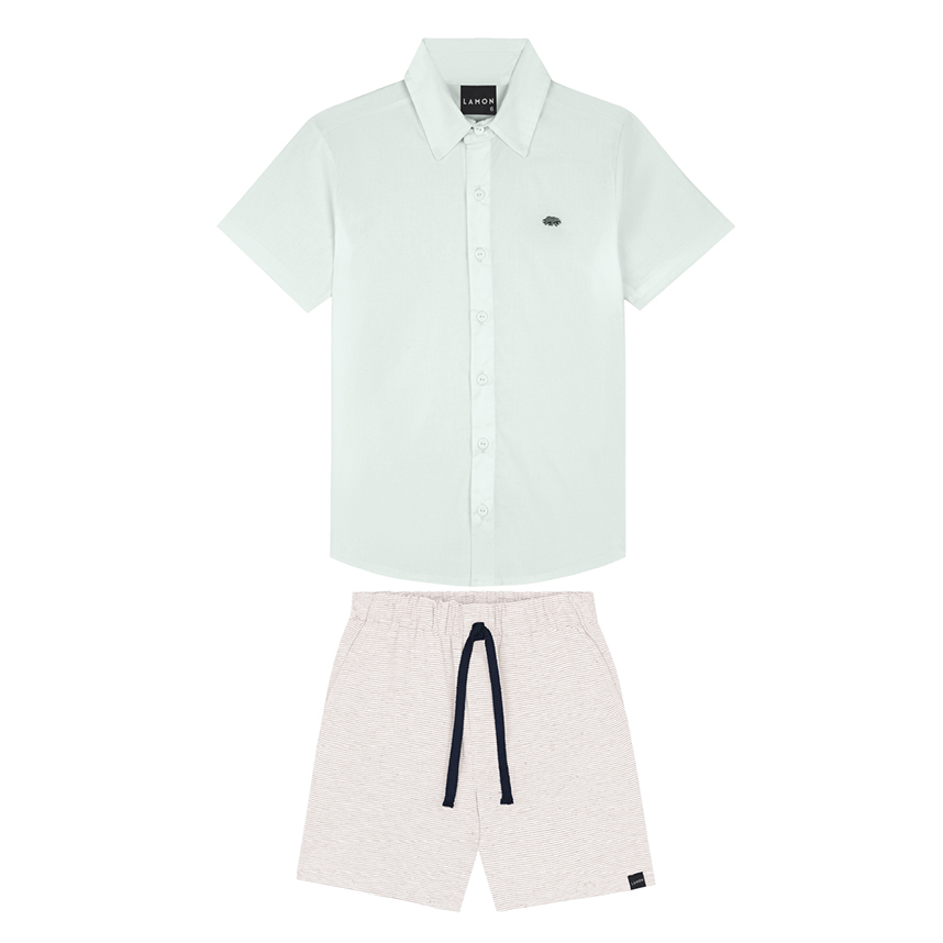 Conjunto Infantil Lamon Camisa Tricoline E Bermuda