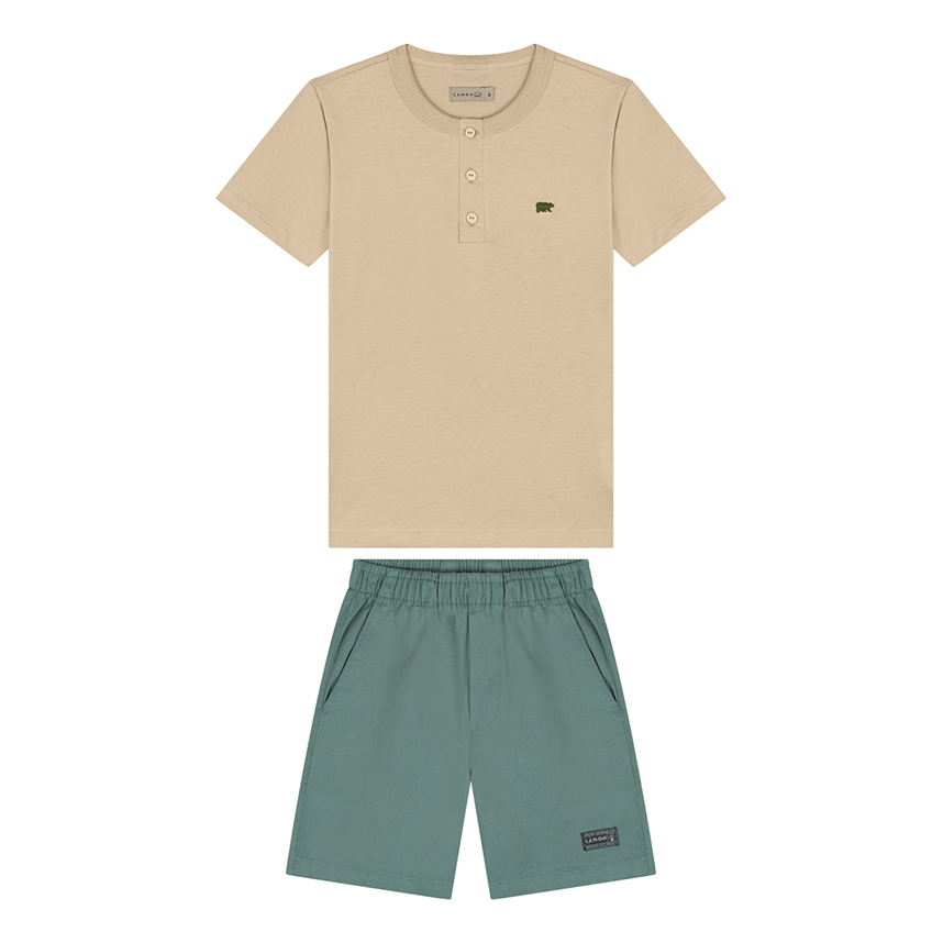 Conjunto Infantil Lamon Camiseta Meia Malha E Bermuda Sarja