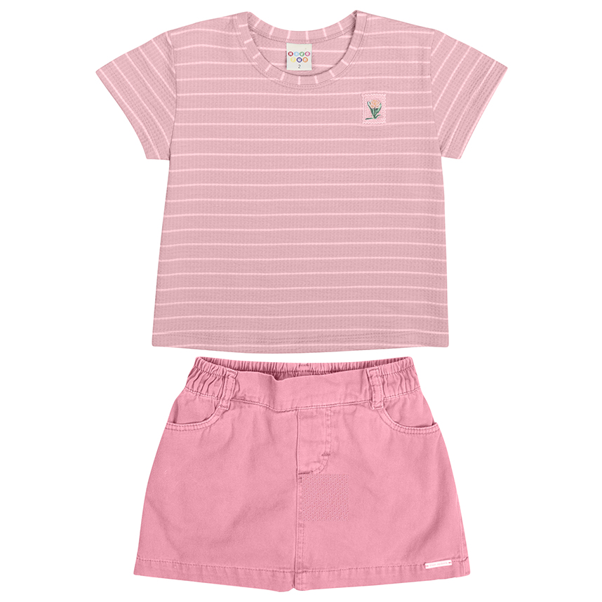 Conjunto Infantil Have Fun Blusa listrada E Short Saia